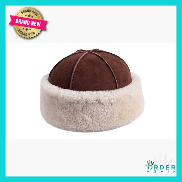 Genuine Sheepskin Leather Shearling Wool Beanie Hat Hand Stitched Winter Cap main image 4